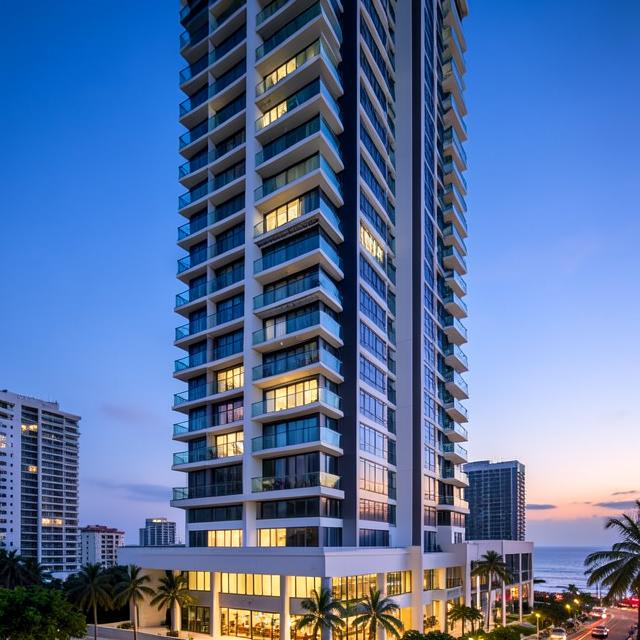 Fachada de edifício residencial moderno ao entardecer
